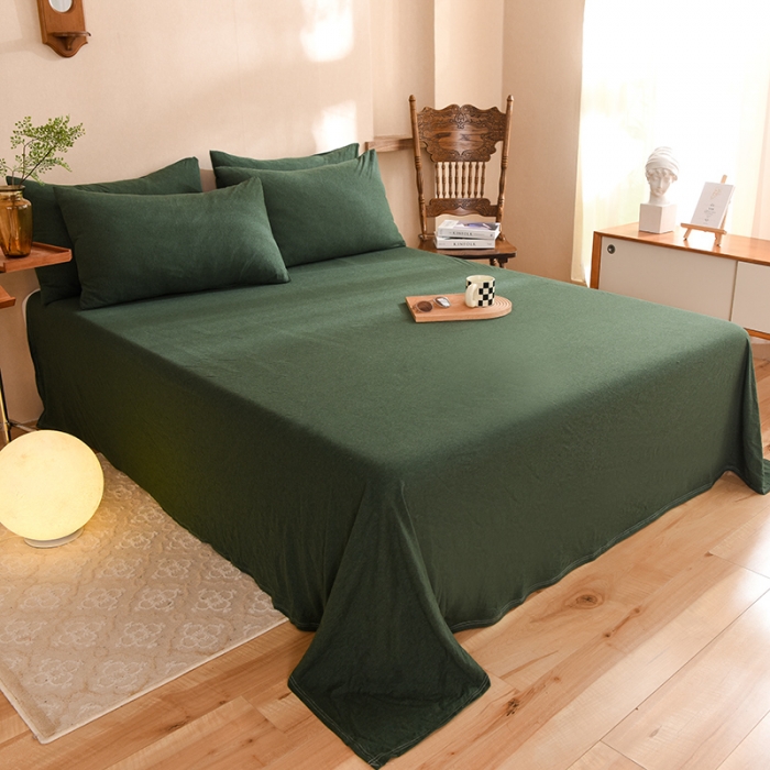 91家纺网 家纺一手货源 找家纺 甜之梦 2025新款针织棉拼色单床单(任何尺寸都可以定制) 墨绿