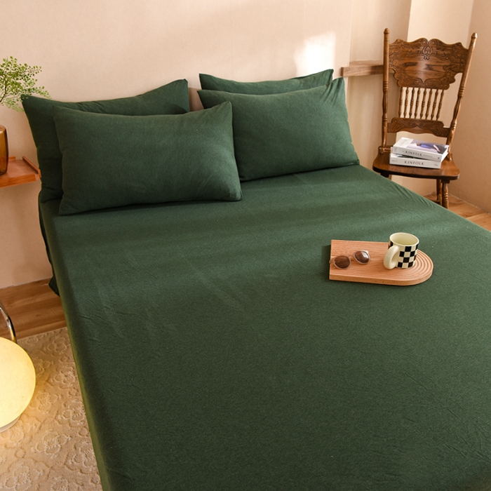 91家纺网 家纺一手货源 找家纺 甜之梦 2025新款针织棉拼色单床单(任何尺寸都可以定制) 墨绿