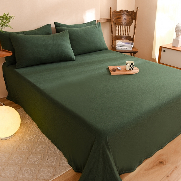 91家纺网 家纺一手货源 找家纺 甜之梦 2025新款针织棉拼色单床单(任何尺寸都可以定制) 墨绿