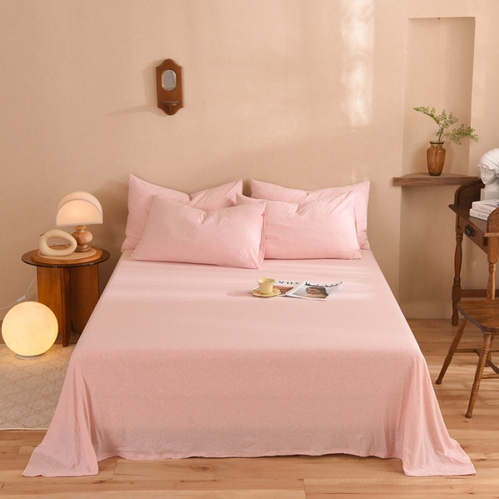 91家纺网 家纺一手货源 找家纺 甜之梦 2025新款针织棉拼色单床单(任何尺寸都可以定制) 浅粉