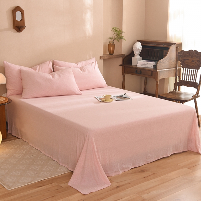 91家纺网 家纺一手货源 找家纺 甜之梦 2025新款针织棉拼色单床单(任何尺寸都可以定制) 浅粉