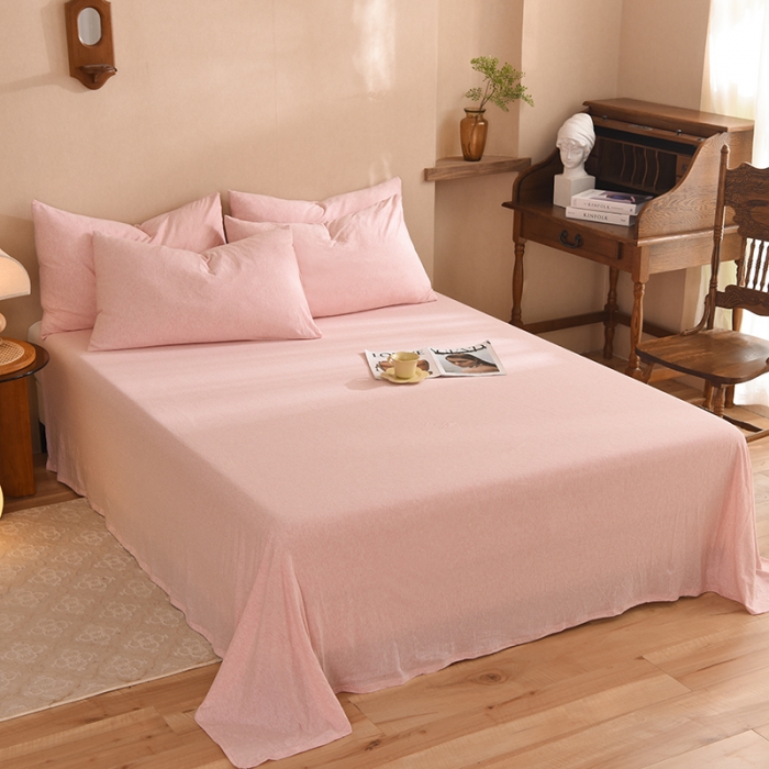 91家纺网 家纺一手货源 找家纺 甜之梦 2025新款针织棉拼色单床单(任何尺寸都可以定制) 浅粉