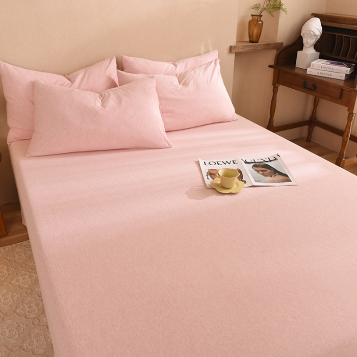 91家纺网 家纺一手货源 找家纺 甜之梦 2025新款针织棉拼色单床单(任何尺寸都可以定制) 浅粉