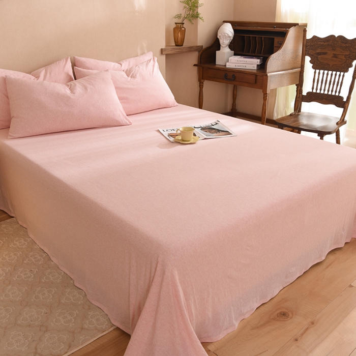 91家纺网 家纺一手货源 找家纺 甜之梦 2025新款针织棉拼色单床单(任何尺寸都可以定制) 浅粉