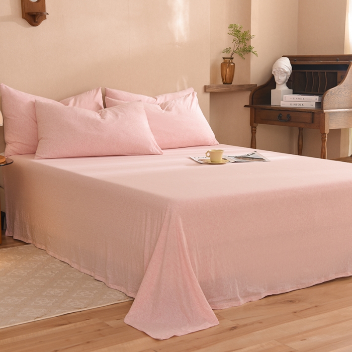 91家纺网 家纺一手货源 找家纺 甜之梦 2025新款针织棉拼色单床单(任何尺寸都可以定制) 浅粉