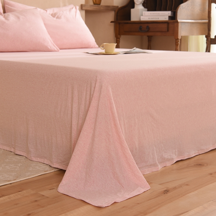 91家纺网 家纺一手货源 找家纺 甜之梦 2025新款针织棉拼色单床单(任何尺寸都可以定制) 浅粉