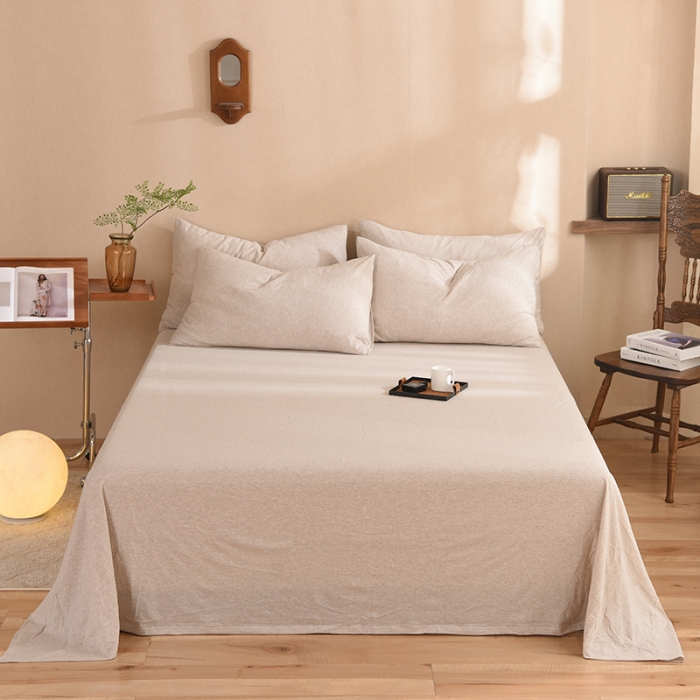 91家纺网 家纺一手货源 找家纺 甜之梦 2025新款针织棉拼色单床单(任何尺寸都可以定制) 浅咖