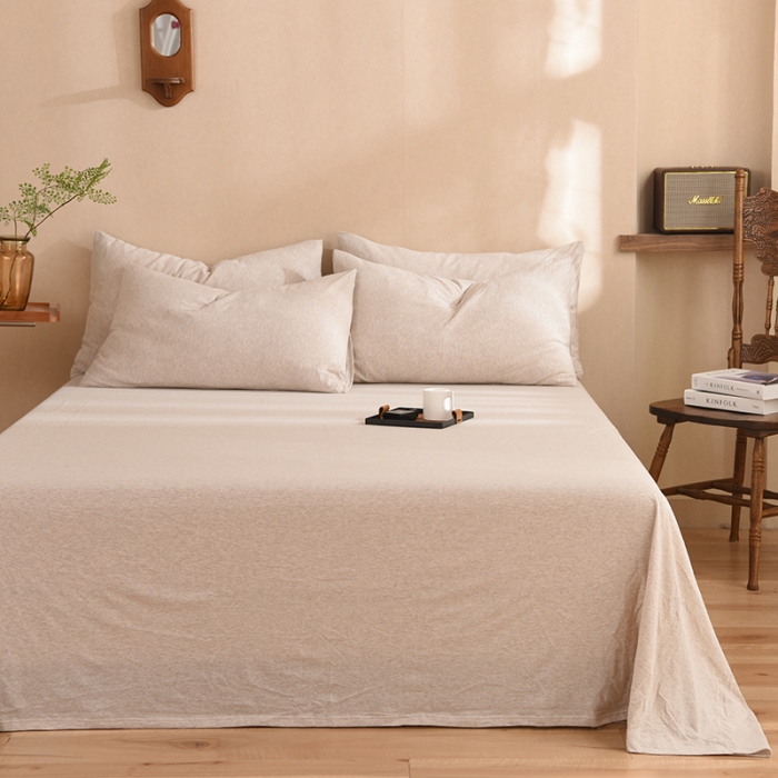 91家纺网 家纺一手货源 找家纺 甜之梦 2025新款针织棉拼色单床单(任何尺寸都可以定制) 浅咖