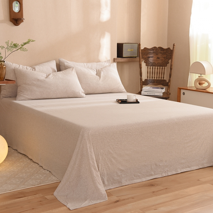 91家纺网 家纺一手货源 找家纺 甜之梦 2025新款针织棉拼色单床单(任何尺寸都可以定制) 浅咖