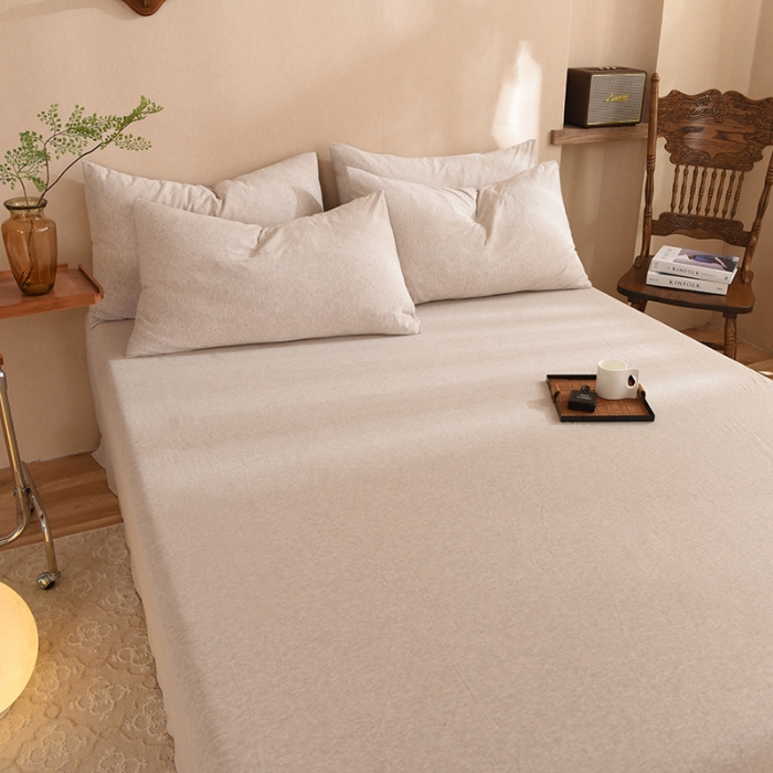 91家纺网 家纺一手货源 找家纺 甜之梦 2025新款针织棉拼色单床单(任何尺寸都可以定制) 浅咖