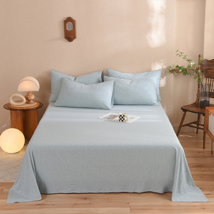 91家纺网 家纺一手货源 找家纺 甜之梦 2025新款针织棉拼色单床单(任何尺寸都可以定制) 水绿