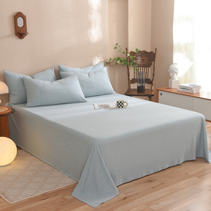 91家纺网 家纺一手货源 找家纺 甜之梦 2025新款针织棉拼色单床单(任何尺寸都可以定制) 水绿