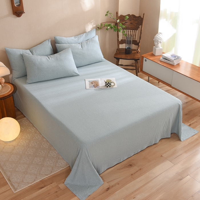 91家纺网 家纺一手货源 找家纺 甜之梦 2025新款针织棉拼色单床单(任何尺寸都可以定制) 水绿