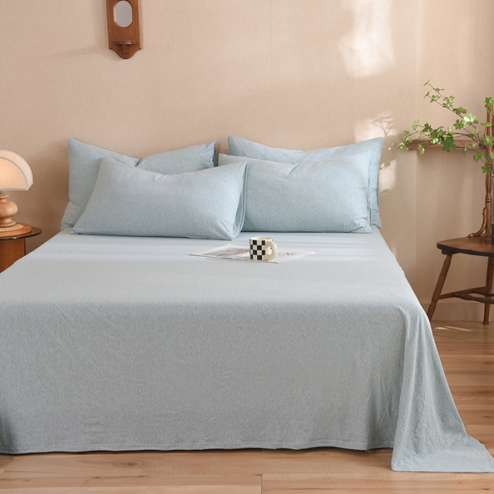 91家纺网 家纺一手货源 找家纺 甜之梦 2025新款针织棉拼色单床单(任何尺寸都可以定制) 水绿