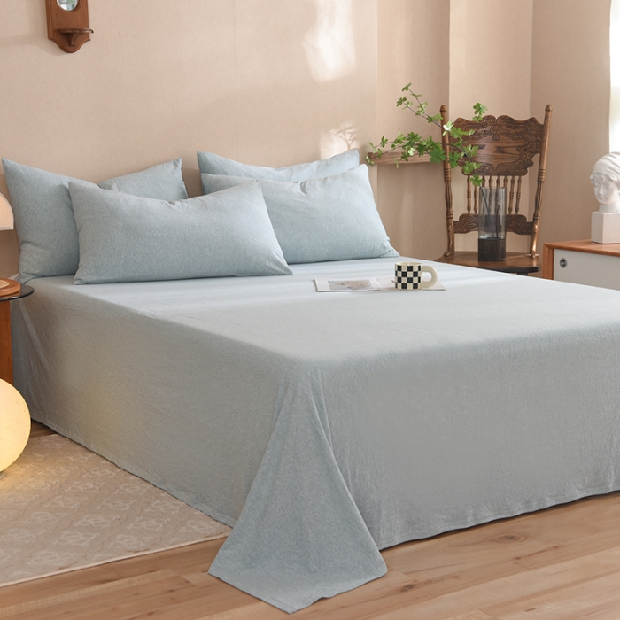 91家纺网 家纺一手货源 找家纺 甜之梦 2025新款针织棉拼色单床单(任何尺寸都可以定制) 水绿