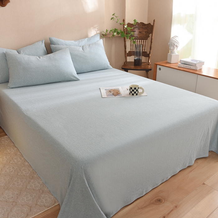 91家纺网 家纺一手货源 找家纺 甜之梦 2025新款针织棉拼色单床单(任何尺寸都可以定制) 水绿