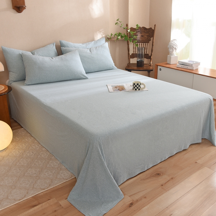 91家纺网 家纺一手货源 找家纺 甜之梦 2025新款针织棉拼色单床单(任何尺寸都可以定制) 水绿