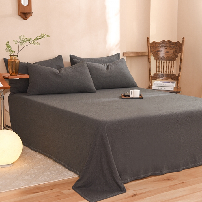 91家纺网 家纺一手货源 找家纺 甜之梦 2025新款针织棉拼色单床单(任何尺寸都可以定制) 碳黑