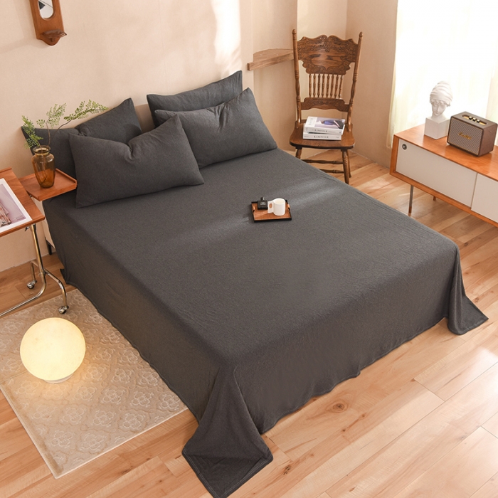 91家纺网 家纺一手货源 找家纺 甜之梦 2025新款针织棉拼色单床单(任何尺寸都可以定制) 碳黑