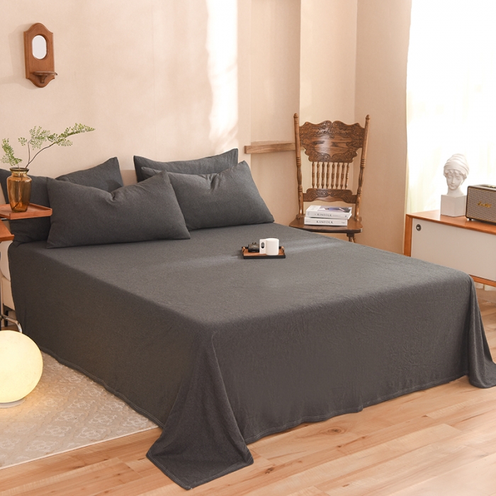 91家纺网 家纺一手货源 找家纺 甜之梦 2025新款针织棉拼色单床单(任何尺寸都可以定制) 碳黑