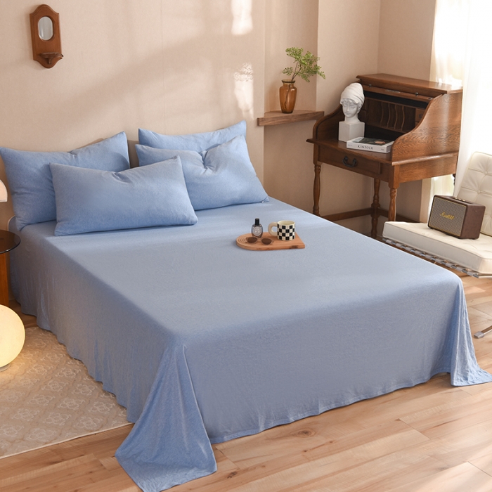 91家纺网 家纺一手货源 找家纺 甜之梦 2025新款针织棉拼色单床单(任何尺寸都可以定制) 天兰