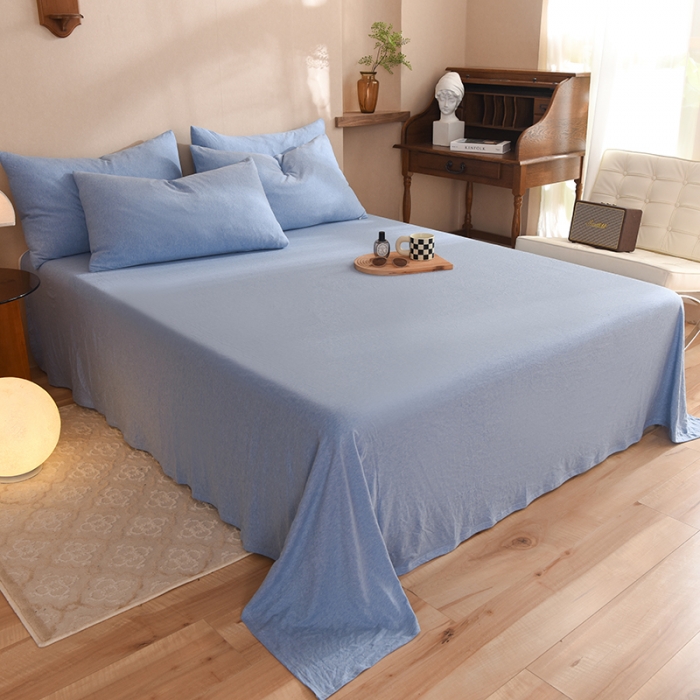 91家纺网 家纺一手货源 找家纺 甜之梦 2025新款针织棉拼色单床单(任何尺寸都可以定制) 天兰