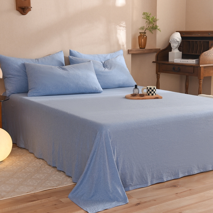 91家纺网 家纺一手货源 找家纺 甜之梦 2025新款针织棉拼色单床单(任何尺寸都可以定制) 天兰