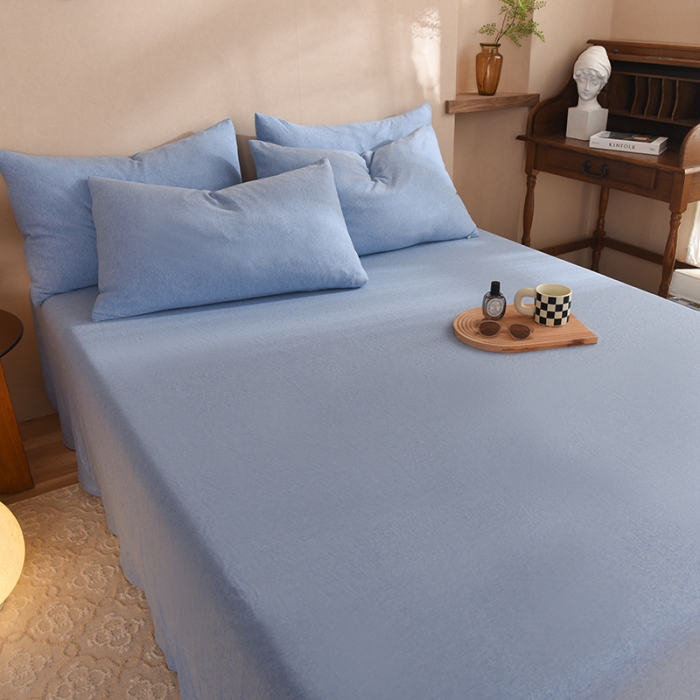 91家纺网 家纺一手货源 找家纺 甜之梦 2025新款针织棉拼色单床单(任何尺寸都可以定制) 天兰