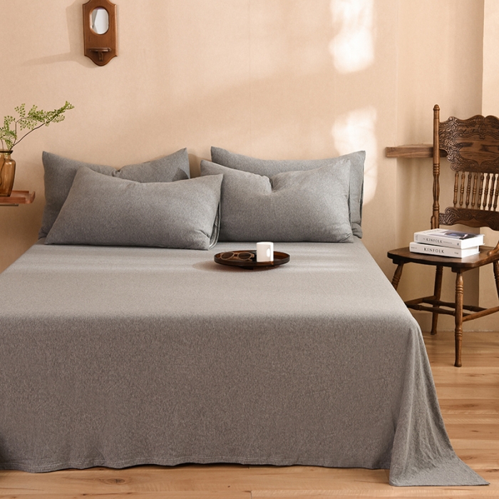 91家纺网 家纺一手货源 找家纺 甜之梦 2025新款针织棉拼色单床单(任何尺寸都可以定制) 雅灰