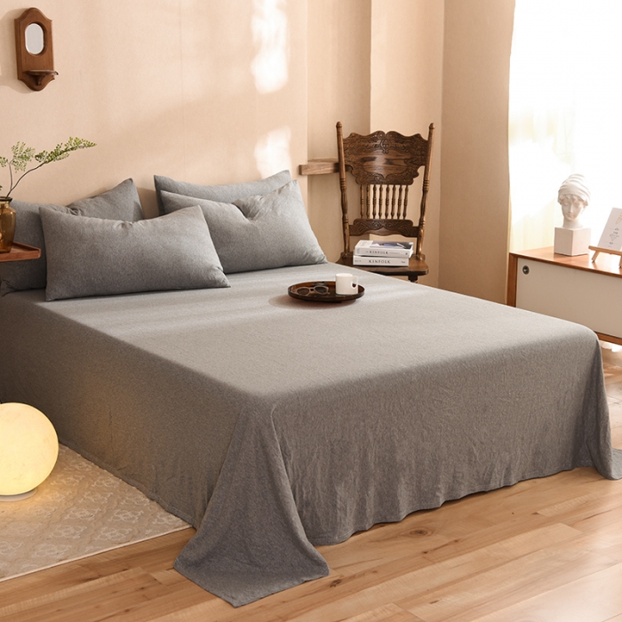 91家纺网 家纺一手货源 找家纺 甜之梦 2025新款针织棉拼色单床单(任何尺寸都可以定制) 雅灰