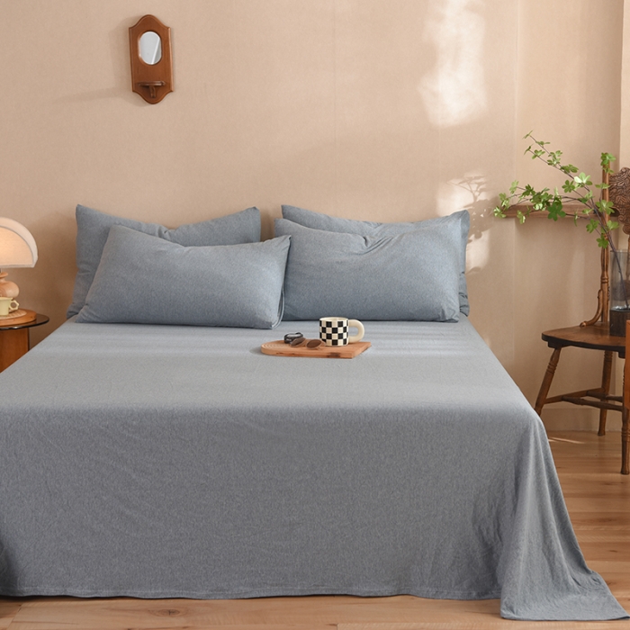 91家纺网 家纺一手货源 找家纺 甜之梦 2025新款针织棉拼色单床单(任何尺寸都可以定制) 烟蓝