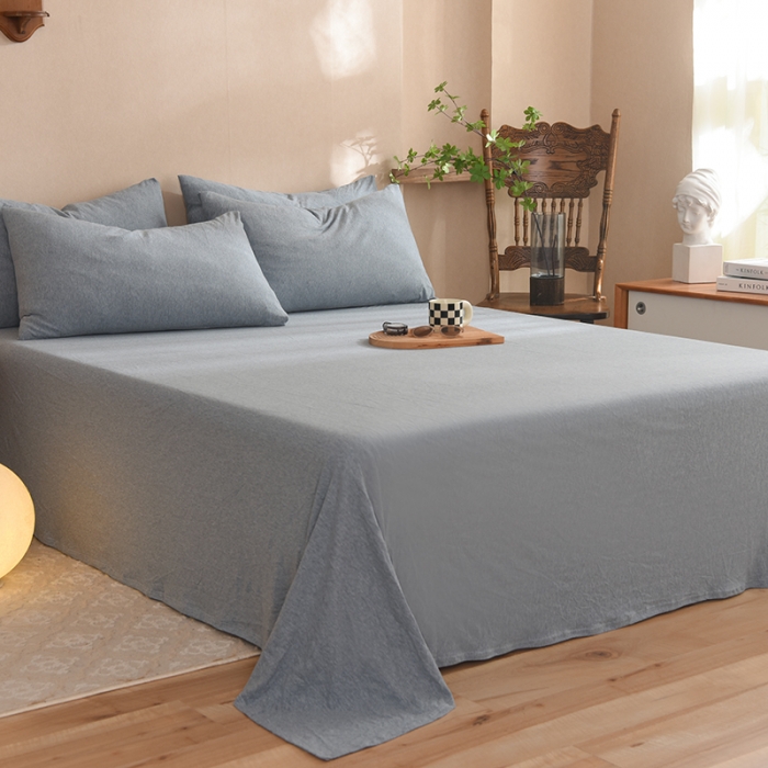 91家纺网 家纺一手货源 找家纺 甜之梦 2025新款针织棉拼色单床单(任何尺寸都可以定制) 烟蓝