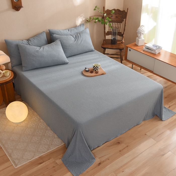 91家纺网 家纺一手货源 找家纺 甜之梦 2025新款针织棉拼色单床单(任何尺寸都可以定制) 烟蓝