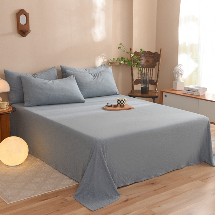 91家纺网 家纺一手货源 找家纺 甜之梦 2025新款针织棉拼色单床单(任何尺寸都可以定制) 烟蓝