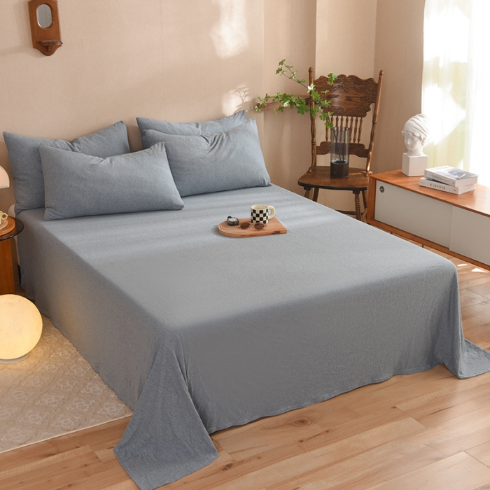 91家纺网 家纺一手货源 找家纺 甜之梦 2025新款针织棉拼色单床单(任何尺寸都可以定制) 烟蓝