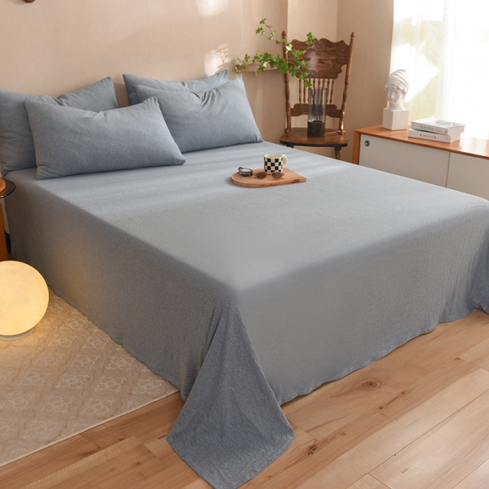 91家纺网 家纺一手货源 找家纺 甜之梦 2025新款针织棉拼色单床单(任何尺寸都可以定制) 烟蓝