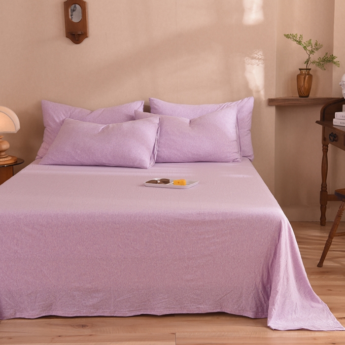 91家纺网 家纺一手货源 找家纺 甜之梦 2025新款针织棉拼色单床单(任何尺寸都可以定制) 紫色