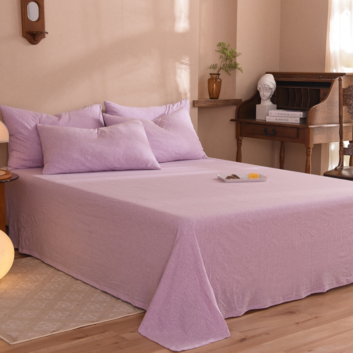 91家纺网 家纺一手货源 找家纺 甜之梦 2025新款针织棉拼色单床单(任何尺寸都可以定制) 紫色