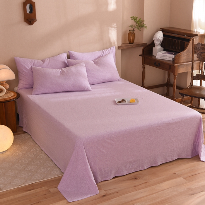 91家纺网 家纺一手货源 找家纺 甜之梦 2025新款针织棉拼色单床单(任何尺寸都可以定制) 紫色