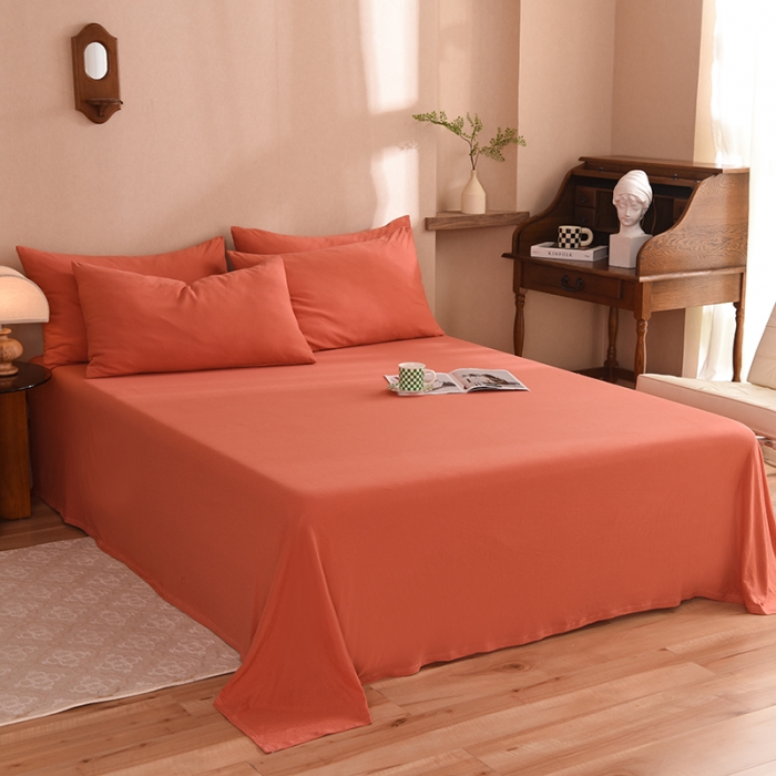 91家纺网 家纺一手货源 找家纺 甜之梦 2025新款针织棉拼色单床单(任何尺寸都可以定制) 棕红