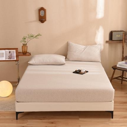 91家纺网 家纺一手货源 找家纺 甜之梦2025针织棉拼色单床笠(任何尺寸都可定制+可接异型缺角） 浅咖