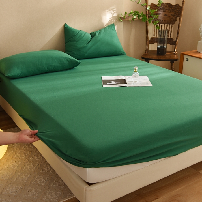 91家纺网 家纺一手货源 找家纺 甜之梦2025针织棉拼色单床笠(任何尺寸都可定制+可接异型缺角） 草绿