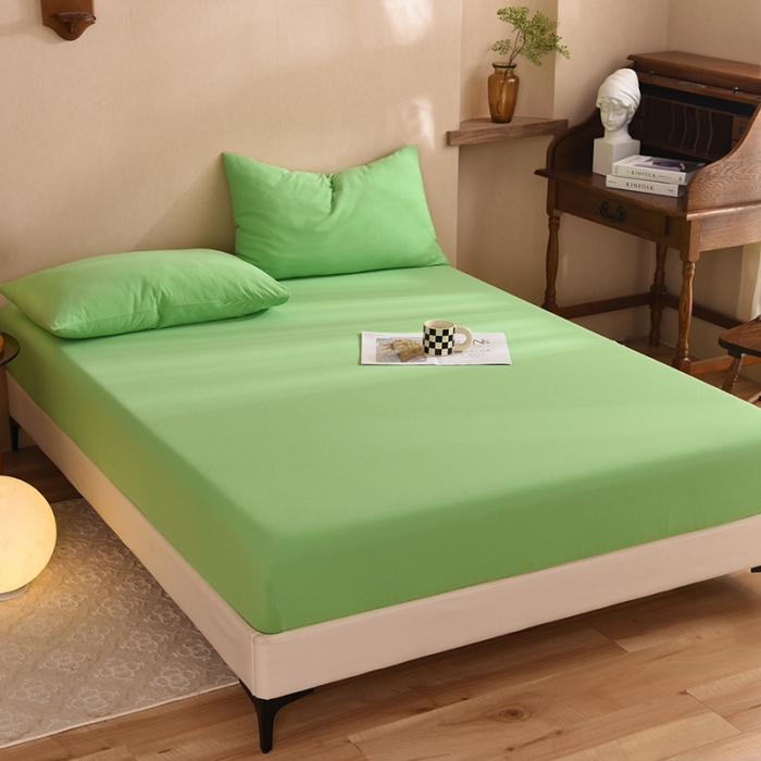 91家纺网 家纺一手货源 找家纺 甜之梦2025针织棉拼色单床笠(任何尺寸都可定制+可接异型缺角） 果绿