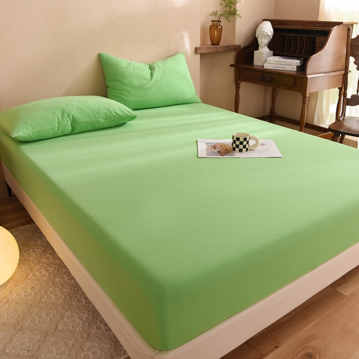 91家纺网 家纺一手货源 找家纺 甜之梦2025针织棉拼色单床笠(任何尺寸都可定制+可接异型缺角） 果绿