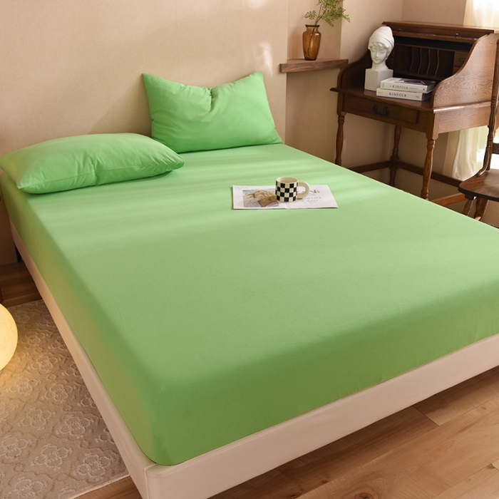 91家纺网 家纺一手货源 找家纺 甜之梦2025针织棉拼色单床笠(任何尺寸都可定制+可接异型缺角） 果绿