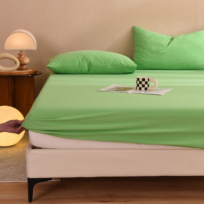 91家纺网 家纺一手货源 找家纺 甜之梦2025针织棉拼色单床笠(任何尺寸都可定制+可接异型缺角） 果绿