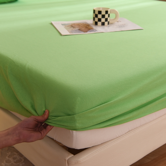 91家纺网 家纺一手货源 找家纺 甜之梦2025针织棉拼色单床笠(任何尺寸都可定制+可接异型缺角） 果绿