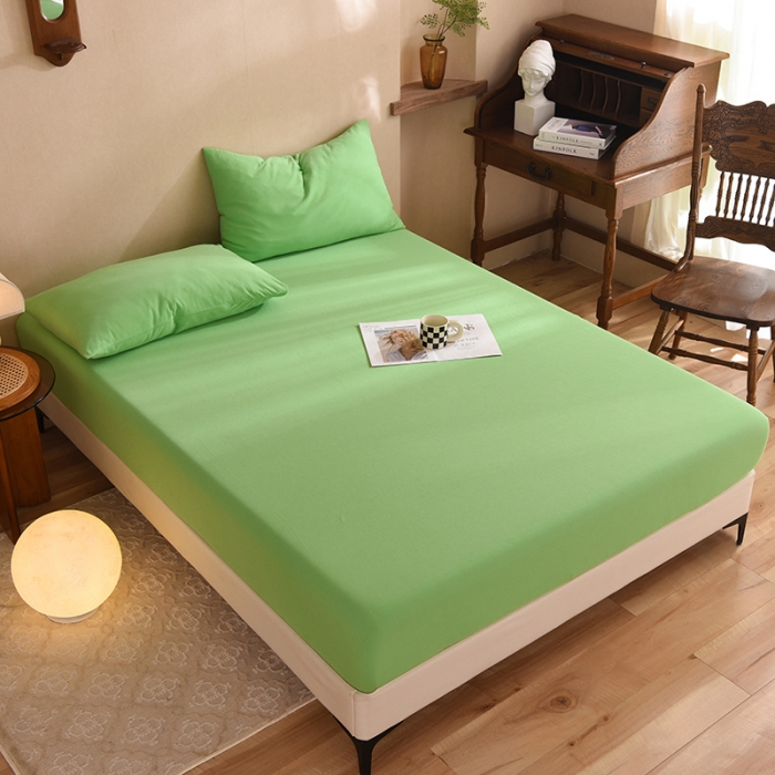 91家纺网 家纺一手货源 找家纺 甜之梦2025针织棉拼色单床笠(任何尺寸都可定制+可接异型缺角） 果绿