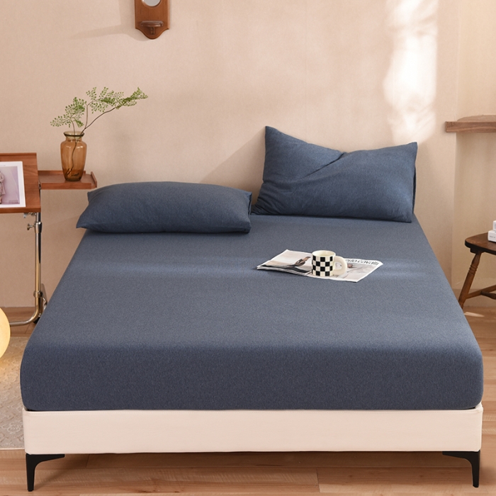 91家纺网 家纺一手货源 找家纺 甜之梦2025针织棉拼色单床笠(任何尺寸都可定制+可接异型缺角）海军蓝