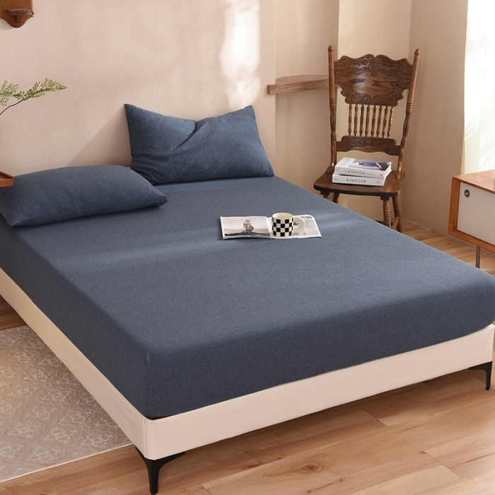 91家纺网 家纺一手货源 找家纺 甜之梦2025针织棉拼色单床笠(任何尺寸都可定制+可接异型缺角）海军蓝